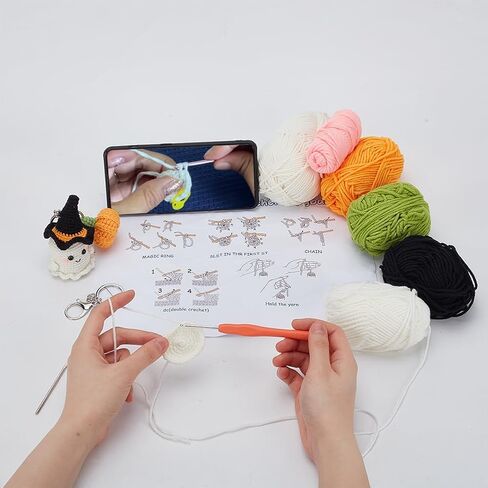 ORIGACH 8 Pcs DIY Chick with Hat Crochet Kit for Beginner Adults, Complete Crochet Chicken Set with Step by Step Video Tutorial, Instruction, Yarn, Hook, Accessories in Saudi Arabia