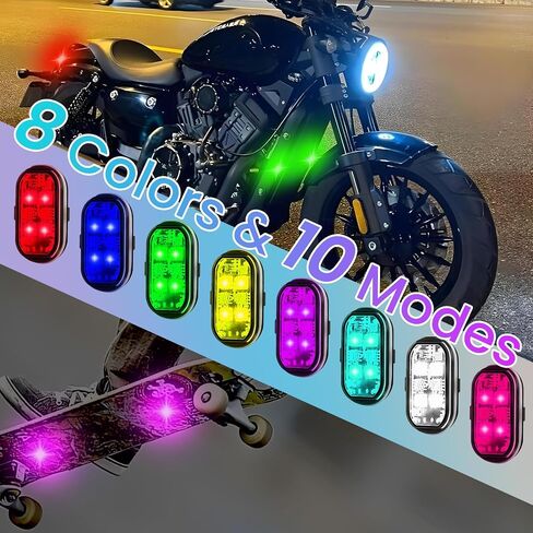 4 قطع أضواء LED لاسلكية للسيارة، ضوء وامض قابل لإعادة الشحن USB من النوع C، أضواء ستروب للتحكم عن بعد لشاحنة بدون طيار ودراجة نارية ودراجة نارية، 8 ألوان ضوء تحذير ستروب للطوارئ in Kuwait