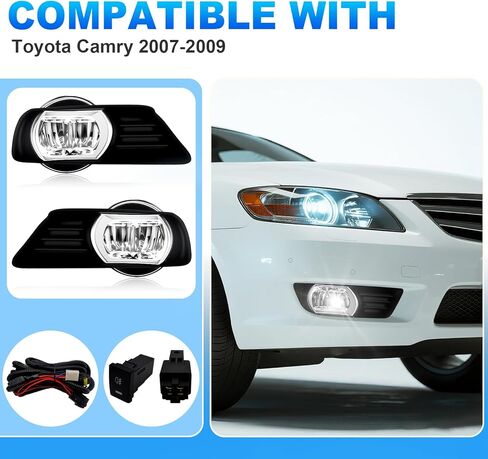 مصابيح ضباب LED متوافقة مع Toyota Camry 2007 2008 2009، زوج واحد من مصابيح الضباب للقيادة مع مفتاح ومجموعة أسلاك (عدسة شفافة) in Kuwait