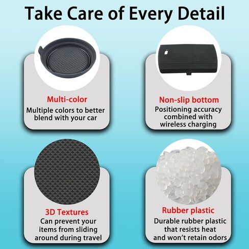 Center Console Liner Fits Subaru Forester Accessories 2025, Cup Holder Mat, Charging Anti-Slip pad, Silicone Protective Interior, Dust-Free Trim, Custom Rubber Decoration Insert (3pcs, Blue) in Kuwait