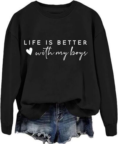 سويت شيرت Boy Mom للسيدات بوي ماما، سويت شيرت بياقة دائرية وأكمام طويلة، بلوفر مطبوع عليه أمي، قمصان كاجوال خفيفة الوزن in Saudi Arabia