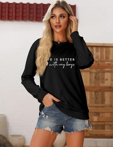 سويت شيرت Boy Mom للسيدات بوي ماما، سويت شيرت بياقة دائرية وأكمام طويلة، بلوفر مطبوع عليه أمي، قمصان كاجوال خفيفة الوزن in Saudi Arabia