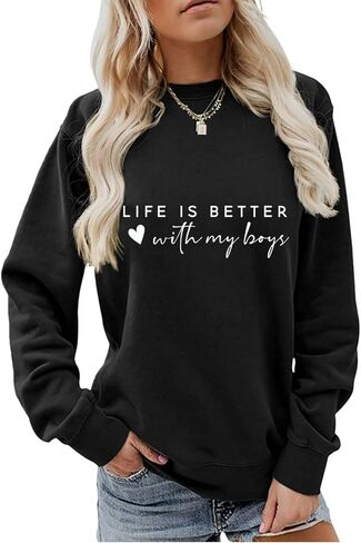 سويت شيرت Boy Mom للسيدات بوي ماما، سويت شيرت بياقة دائرية وأكمام طويلة، بلوفر مطبوع عليه أمي، قمصان كاجوال خفيفة الوزن in Saudi Arabia
