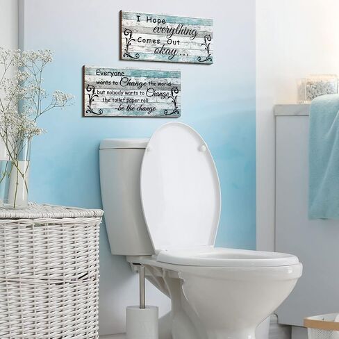 2 Pieces Funny Bathroom Decors Bathroom Rules Sign Plaque Wooden Funny Bathroom Decor Sign Guest Hanging Wall Art Decorative Signs Rustic Wall Art (Retro Color) in Saudi Arabia