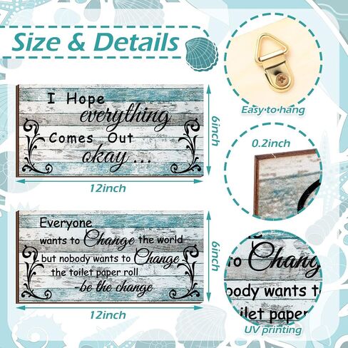 2 Pieces Funny Bathroom Decors Bathroom Rules Sign Plaque Wooden Funny Bathroom Decor Sign Guest Hanging Wall Art Decorative Signs Rustic Wall Art (Retro Color) in Saudi Arabia