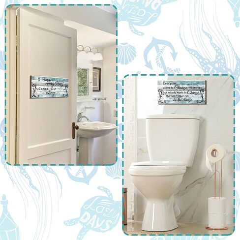2 Pieces Funny Bathroom Decors Bathroom Rules Sign Plaque Wooden Funny Bathroom Decor Sign Guest Hanging Wall Art Decorative Signs Rustic Wall Art (Retro Color) in Saudi Arabia