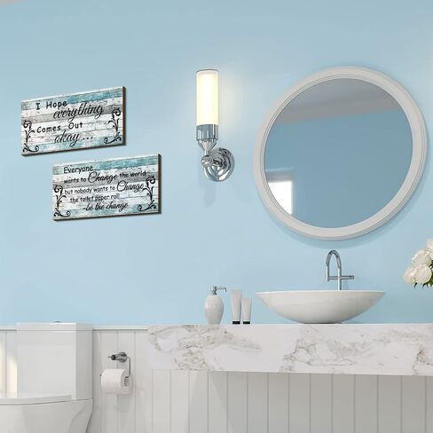 2 Pieces Funny Bathroom Decors Bathroom Rules Sign Plaque Wooden Funny Bathroom Decor Sign Guest Hanging Wall Art Decorative Signs Rustic Wall Art (Retro Color) in Saudi Arabia