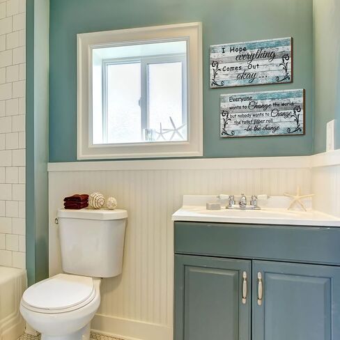2 Pieces Funny Bathroom Decors Bathroom Rules Sign Plaque Wooden Funny Bathroom Decor Sign Guest Hanging Wall Art Decorative Signs Rustic Wall Art (Retro Color) in Saudi Arabia