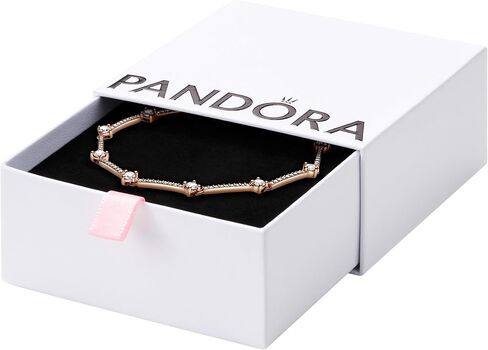 سوار PANDORA Sparkling Pavé Bars - سوار مطلي بالذهب الوردي عيار 14 قيراط للنساء - يتميز بزهرة PANDORA وزركونيا مكعبة - هدية لها، مع صندوق هدايا in Kuwait