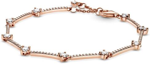 سوار PANDORA Sparkling Pavé Bars - سوار مطلي بالذهب الوردي عيار 14 قيراط للنساء - يتميز بزهرة PANDORA وزركونيا مكعبة - هدية لها، مع صندوق هدايا in Kuwait