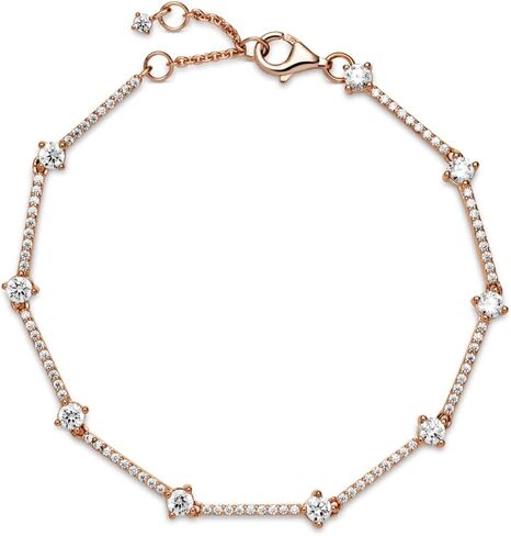 سوار PANDORA Sparkling Pavé Bars - سوار مطلي بالذهب الوردي عيار 14 قيراط للنساء - يتميز بزهرة PANDORA وزركونيا مكعبة - هدية لها، مع صندوق هدايا in Kuwait