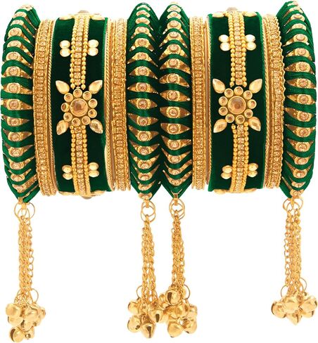 Aheli Indian Traditional Cluster Bells Hanging Valvet Wedding Bangles Chuda Set Fashion Jewelry Gift for Women in Saudi Arabia