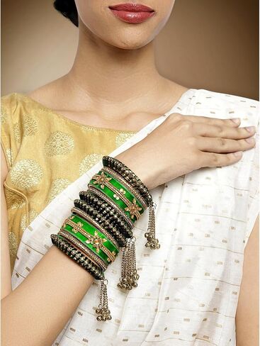 Aheli Indian Traditional Cluster Bells Hanging Valvet Wedding Bangles Chuda Set Fashion Jewelry Gift for Women in Saudi Arabia