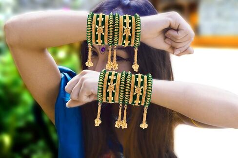 Aheli Indian Traditional Cluster Bells Hanging Valvet Wedding Bangles Chuda Set Fashion Jewelry Gift for Women in Saudi Arabia