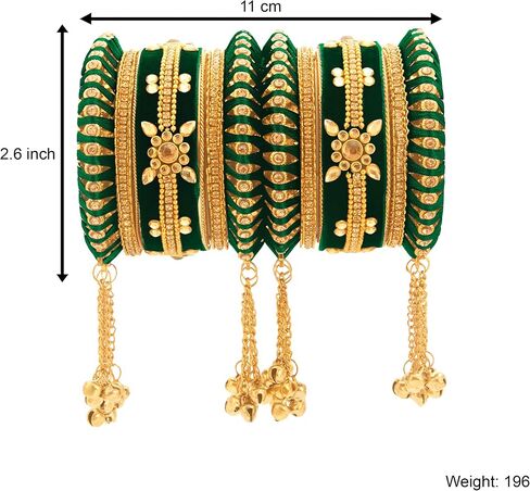 Aheli Indian Traditional Cluster Bells Hanging Valvet Wedding Bangles Chuda Set Fashion Jewelry Gift for Women in Saudi Arabia