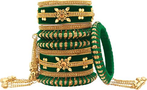 Aheli Indian Traditional Cluster Bells Hanging Valvet Wedding Bangles Chuda Set Fashion Jewelry Gift for Women in Saudi Arabia