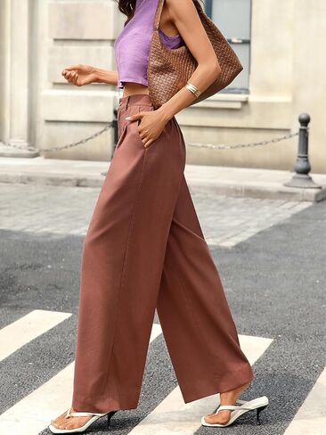 Women's Baggy Linen Pant Wide Leg Work Casual Palazzo Pant with Pockets in Kuwait