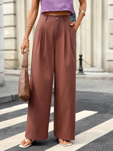 Women's Baggy Linen Pant Wide Leg Work Casual Palazzo Pant with Pockets in Kuwait