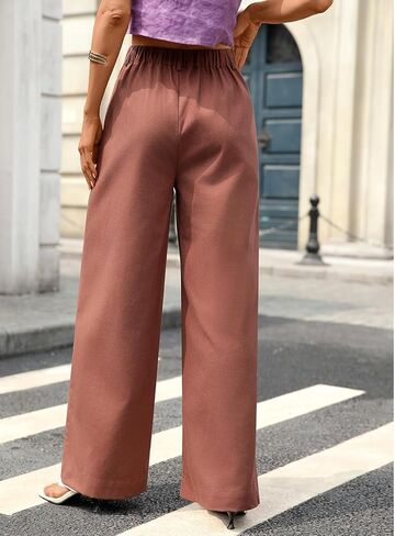Women's Baggy Linen Pant Wide Leg Work Casual Palazzo Pant with Pockets in Kuwait