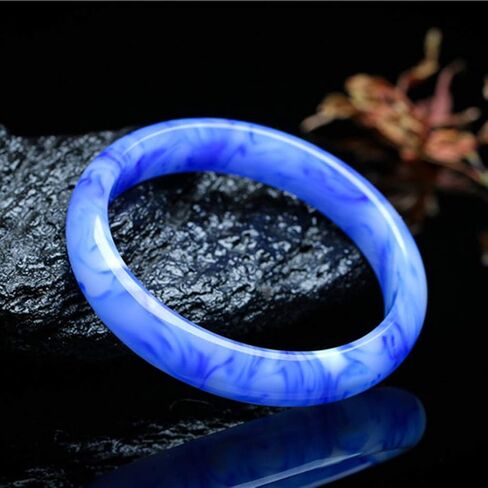 Beautiful Natural Hetian Jade Bracelet - Floating Flower Bangle, Blue and White Auspicious Female Design - Gift in Saudi Arabia