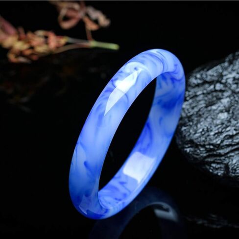 Beautiful Natural Hetian Jade Bracelet - Floating Flower Bangle, Blue and White Auspicious Female Design - Gift in Saudi Arabia