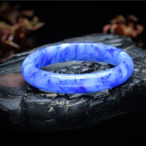 Beautiful Natural Hetian Jade Bracelet - Floating Flower Bangle, Blue and White Auspicious Female Design - Gift in Saudi Arabia