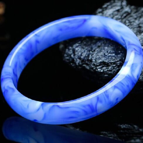 Beautiful Natural Hetian Jade Bracelet - Floating Flower Bangle, Blue and White Auspicious Female Design - Gift in Saudi Arabia