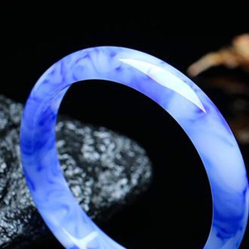 Beautiful Natural Hetian Jade Bracelet - Floating Flower Bangle, Blue and White Auspicious Female Design - Gift in Saudi Arabia