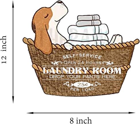 Dog Laundry Basket Personalized Laundry Room Woodcut Sign Vintage Style - Wash Dry Fold Repeat Rustic Wooden Look Laundry Room Decor Hanging Wall Sign 8x12 Inch, Brown in Saudi Arabia