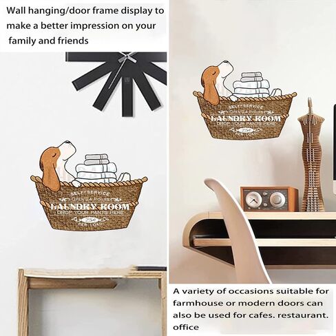 Dog Laundry Basket Personalized Laundry Room Woodcut Sign Vintage Style - Wash Dry Fold Repeat Rustic Wooden Look Laundry Room Decor Hanging Wall Sign 8x12 Inch, Brown in Saudi Arabia