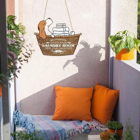 Dog Laundry Basket Personalized Laundry Room Woodcut Sign Vintage Style - Wash Dry Fold Repeat Rustic Wooden Look Laundry Room Decor Hanging Wall Sign 8x12 Inch, Brown in Saudi Arabia