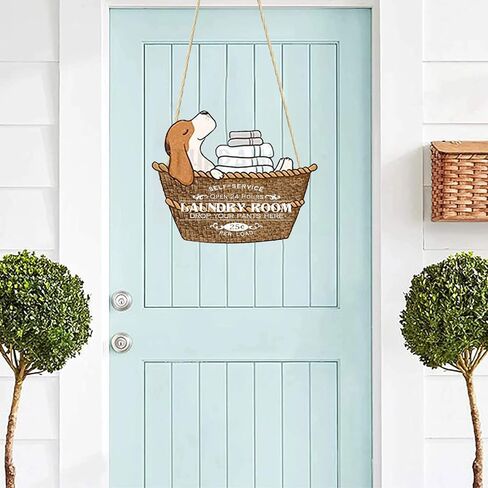 Dog Laundry Basket Personalized Laundry Room Woodcut Sign Vintage Style - Wash Dry Fold Repeat Rustic Wooden Look Laundry Room Decor Hanging Wall Sign 8x12 Inch, Brown in Saudi Arabia