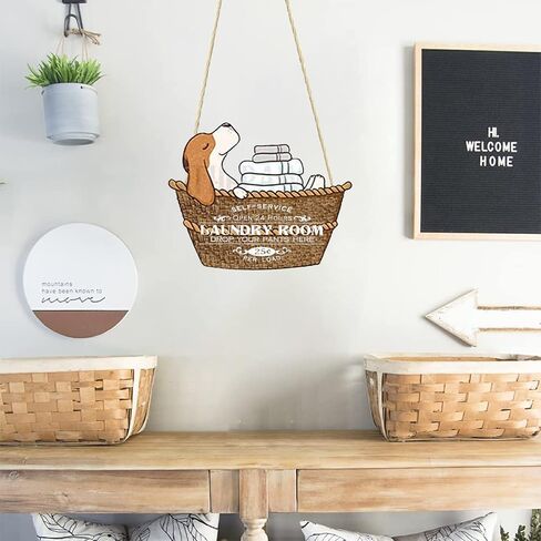 Dog Laundry Basket Personalized Laundry Room Woodcut Sign Vintage Style - Wash Dry Fold Repeat Rustic Wooden Look Laundry Room Decor Hanging Wall Sign 8x12 Inch, Brown in Saudi Arabia