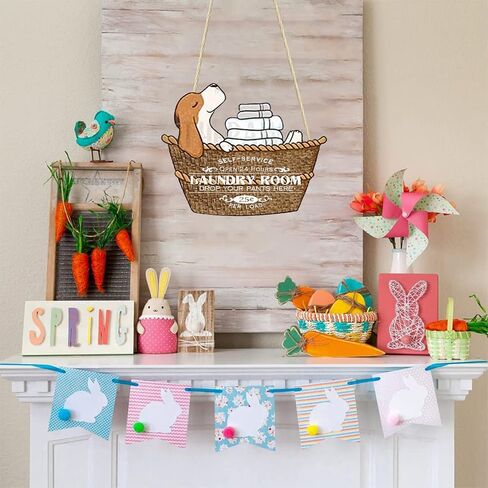 Dog Laundry Basket Personalized Laundry Room Woodcut Sign Vintage Style - Wash Dry Fold Repeat Rustic Wooden Look Laundry Room Decor Hanging Wall Sign 8x12 Inch, Brown in Saudi Arabia