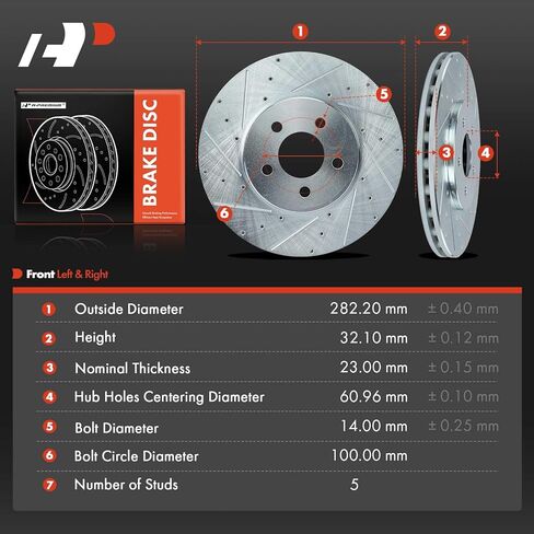 A-Premium 11.11 inch (282.2mm) Front Drilled and Slotted Disc Brake Rotors Compatible with Select Dodge, Chrysler and Plymouth Models - Sebring 2001-2006, Cirrus 1995-2000, Stratus, Breeze, 2-PC Set in Saudi Arabia