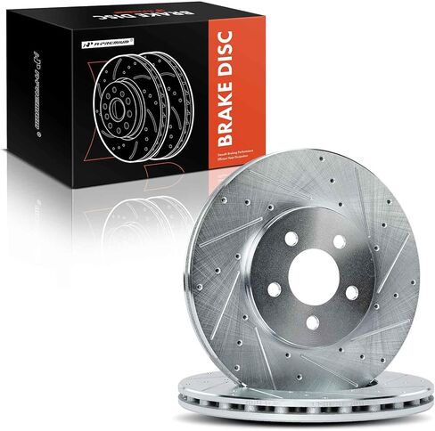 A-Premium 11.11 inch (282.2mm) Front Drilled and Slotted Disc Brake Rotors Compatible with Select Dodge, Chrysler and Plymouth Models - Sebring 2001-2006, Cirrus 1995-2000, Stratus, Breeze, 2-PC Set in Saudi Arabia