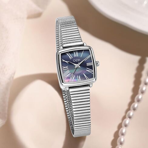 Fashion Square Ladies Watches Mother-of-Pearl Face Elegant Dress Women Quartz Watch Stainless Steel Band Pretty Waterproof Wristwatch Ladies Gift in Saudi Arabia