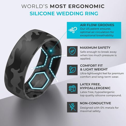 ThunderFit Silicone Wedding Ring for Men, Printed Design 8.1mm Wide 2mm Thick (Wood - Size 12-12.5 (21.80mm)) in Saudi Arabia