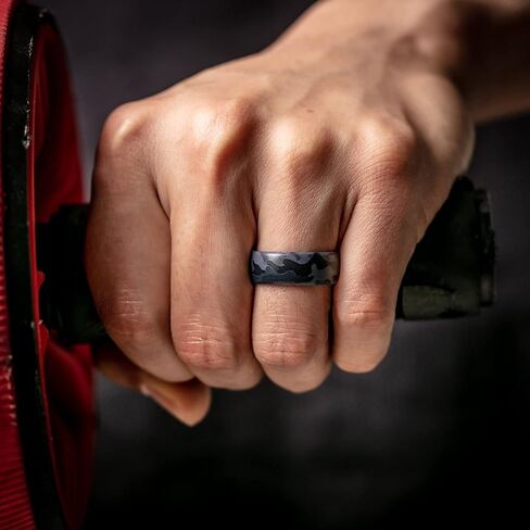 ThunderFit Silicone Wedding Ring for Men, Printed Design 8.1mm Wide 2mm Thick (Wood - Size 12-12.5 (21.80mm)) in Saudi Arabia