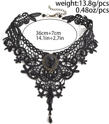 Gothic Black Lace Choker Necklace,Vintage Black Fringe Necklace Punk Style Red/Black Gem Pendant Necklace Retro Goth Lolita Choker Halloween Jewelry Witch Vampire Costume Accessories for Women in Kuwait