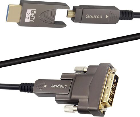 Micro HDMI + DVI D 100ft 4K Adapters Cable, Fiber Optic, Detachable, HDMI Type D to DVI 18Gbps Ultra Speed, Slim Flexible, Long Extended, for Projector TV Xbox PS Camera in Kuwait