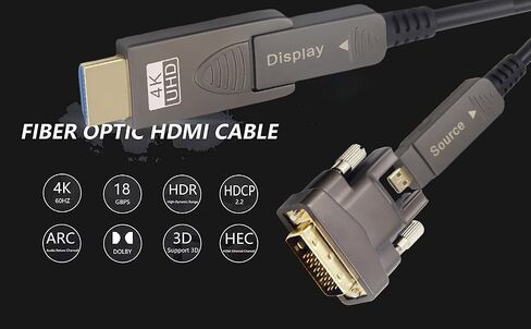 Micro HDMI + DVI D 100ft 4K Adapters Cable, Fiber Optic, Detachable, HDMI Type D to DVI 18Gbps Ultra Speed, Slim Flexible, Long Extended, for Projector TV Xbox PS Camera in Kuwait