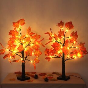 [Best CP Value] 2 Packs of 24-inch Artificial Lighted Maple Tree, Fall Autumn Halloween Thanksgiving Decoration, 24-Warm LEDs, Home Indoor and Outdoor Decoration, Maple Tree Decoration in Saudi Arabia