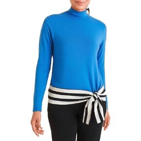 Mock Neck Tops for Women Striped Colorblock Knot Turtle Neck Knit Sweater Chunky Knit Pullover Fall Winter Clothes in Kuwait