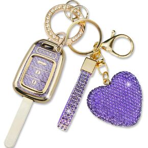 Key Fob Cover with Diamond Heart Keychain, Car Key Shell for Women, Compatible with Honda 2013-2016 Accord Crosstour 2014-2015 CR-V Civic 2016-2017 HR-V Protector (4 Buttons-Silver) in Saudi Arabia