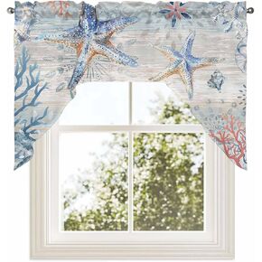 نجم البحر الساحلي المطبخ غنيمة الستارة للنافذة، قضيب جيب أزرق بحري شاطئ قصير ستائر المطبخ 36 بوصة طول، الصيف المحيط غنيمة توبر المرجان صدف نافذة صغيرة علاج للمقهى الحمام in Kuwait