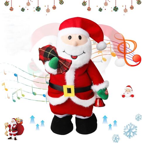 Jumping Wiggling Features Sound Movement Santa Claus Wearing Traditional Xmas Attire Plays Rock Version of Santa Claus is Coming to Town Christmas Plush Interactive Toy with Box Xmas Decoration 15" in Saudi Arabia