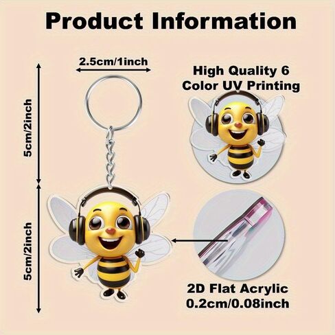 8pcs Set 2D Flat Cute Cartoon Bee Keychain Pendant- Comes with Metal Key Ring Chain, Charming Backpack Accessory, Holiday Decoration Pendant, Gift for Birthday Parties and Home Decor in Saudi Arabia