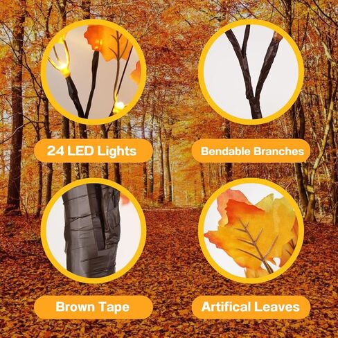 [Best CP Value] 2 Packs of 24-inch Artificial Lighted Maple Tree, Fall Autumn Halloween Thanksgiving Decoration, 24-Warm LEDs, Home Indoor and Outdoor Decoration, Maple Tree Decoration in Saudi Arabia