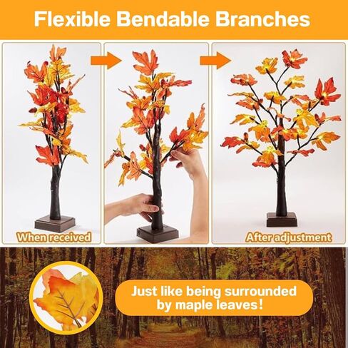 [Best CP Value] 2 Packs of 24-inch Artificial Lighted Maple Tree, Fall Autumn Halloween Thanksgiving Decoration, 24-Warm LEDs, Home Indoor and Outdoor Decoration, Maple Tree Decoration in Saudi Arabia